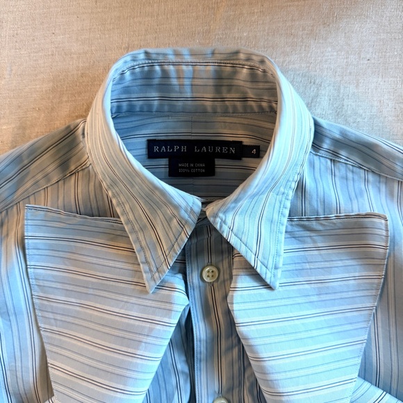 Ralph Lauren Blue Label Ruffle Button Down Shirt Ocean Air Blue Stripe | 4 - Picture 5 of 5